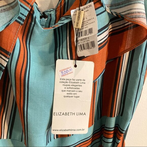 ELIZABETH LIMA Sz L Jumpsuit With Ruffles Wide Leg Pant Belt Bat Sleeve NWT - Picture 8 of 17